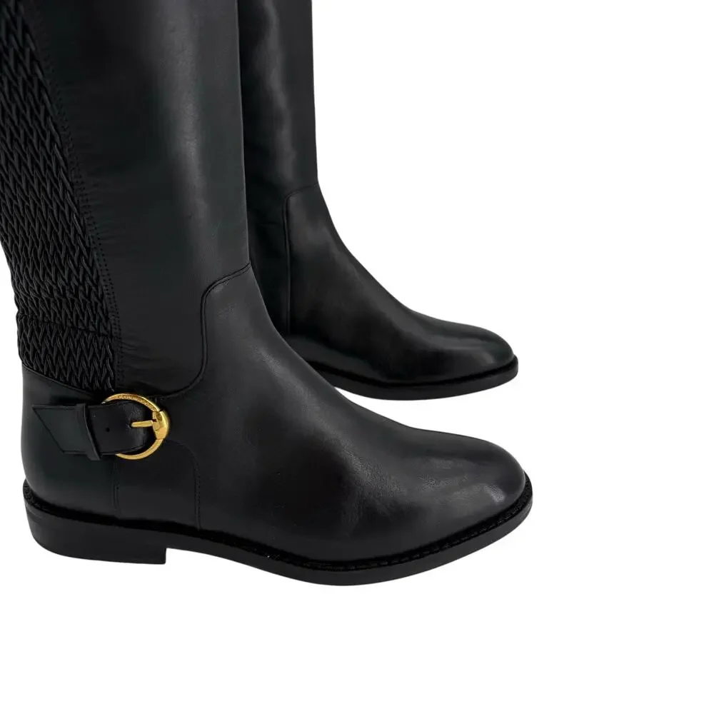 Cole Haan Black Leather Gold Buckle Clover Knee High Boots Womens 8